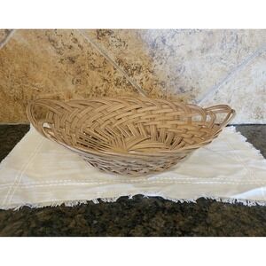 Vintage Hand-Woven Ratten Wicker Boho Style Centerpiece Basket